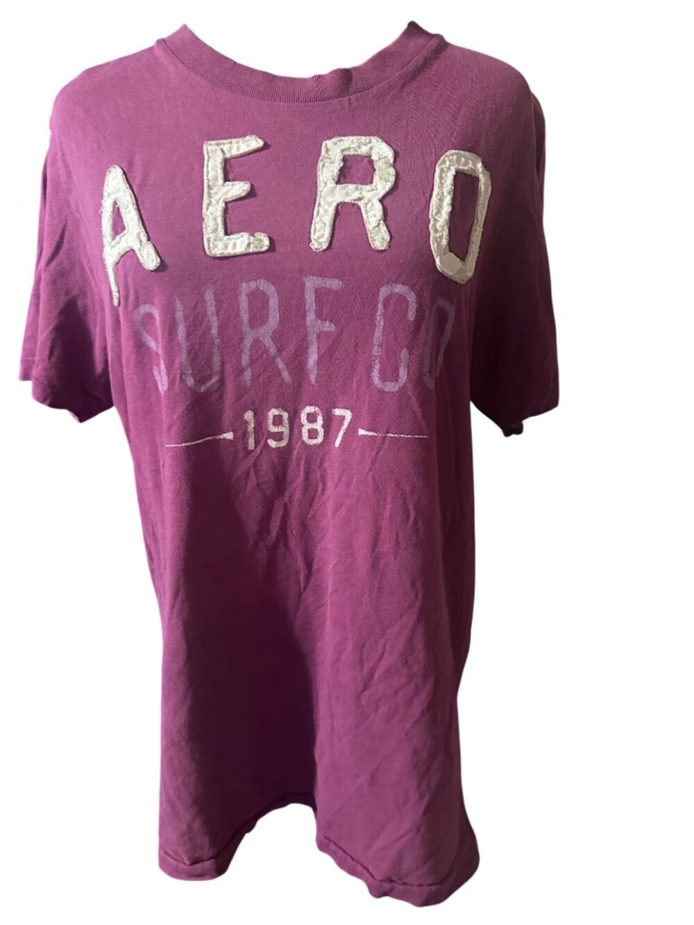 Aeropostale Surf Co purple and white distressed t-shirt size L